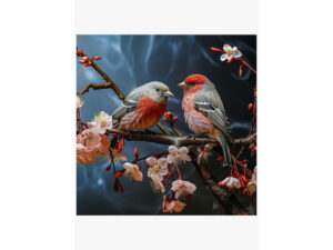 Avian Grace: Bullfinch Among Hokusai's Blossoming Cherries
