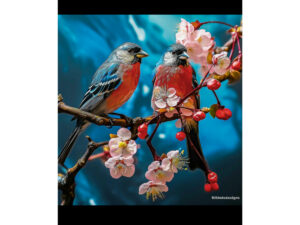 Cherry & Chirp: Hokusai's Bird Masterpiece in HD Splendor