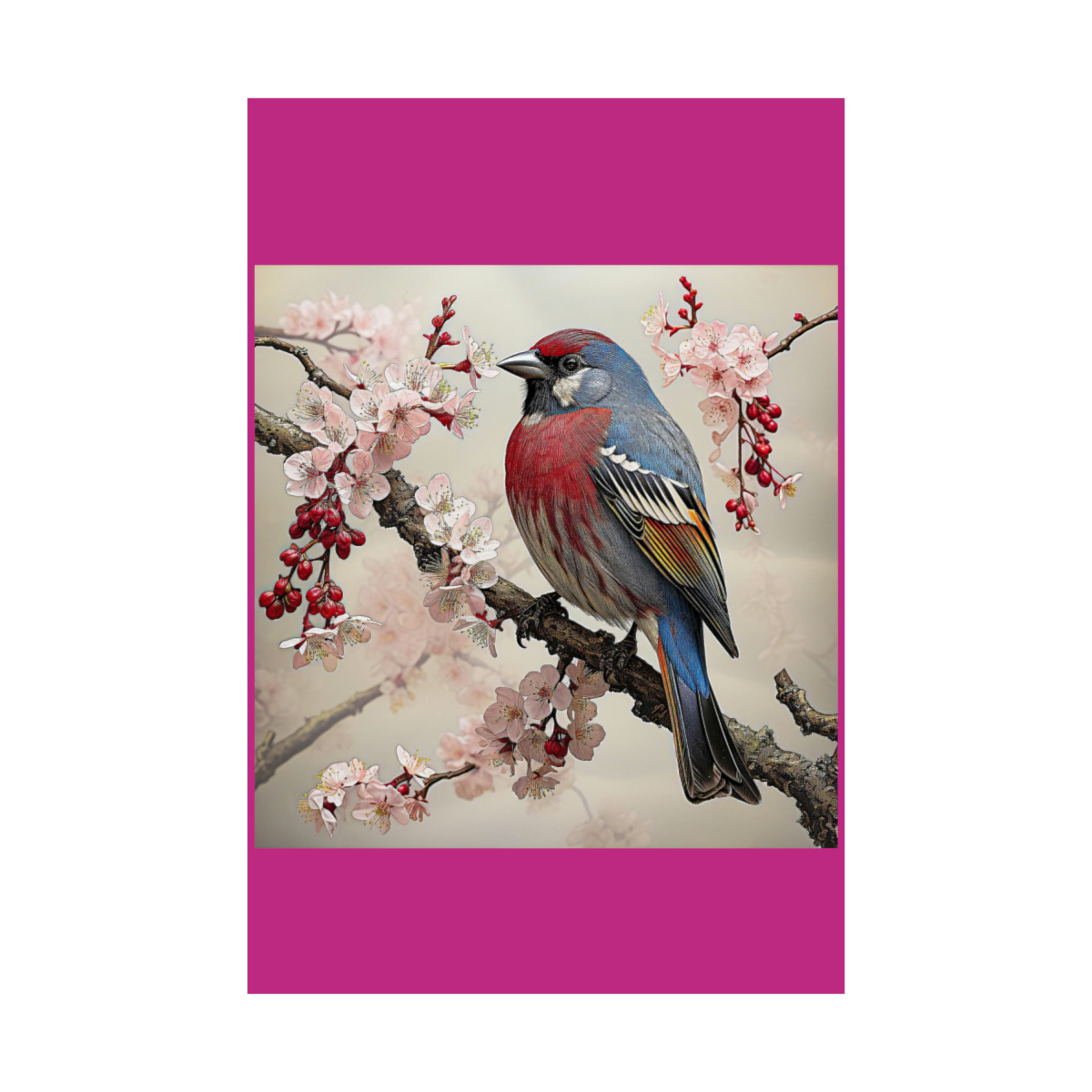 Feathered Elegance: Hokusai’s Bird in Cherry Blossom Haven